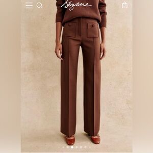 Sezane Caramel Brown High-Waisted Pants